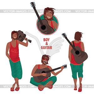 Set of guy with guitar - vector image