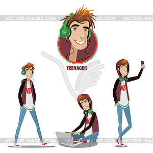 Set of teenager in three positions - vector clip art