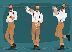 Set of three mustachioed hipster bartenders - vector image