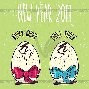 Set of two cracked eggs with different ribbons - stock vector clipart