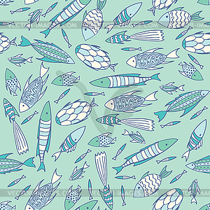 Soft blue pattern with fishes in chaotic manner - vector EPS clipart