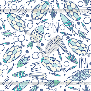 Soft white pattern with fishes in chaotic manner - vector clipart