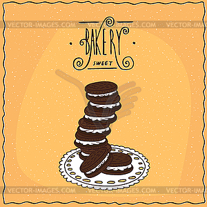 Stack of sandwich chocolate cookies with cream - vector image