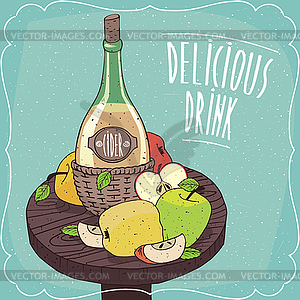 Still life with cider and apples and slices - vector image