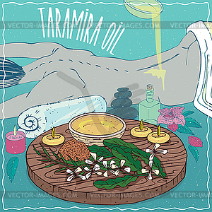 Taramira oil used for body massage - vector clipart