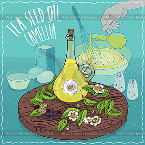 Tea seed oil used for cooking - vector image