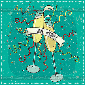 Toast with champagne or wine glasses - vector image