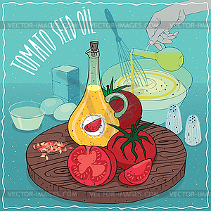 Tomato seed oil used for cooking - vector clipart