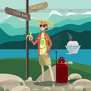 Tourist with traffic signs - vector clipart