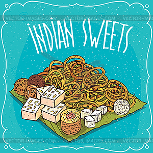 Traditional popular sweets of Indian cuisine - vector image