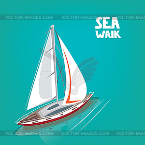 Unusual view of above on sailing yacht - vector image