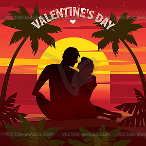 Romantic date at sunset - vector clipart