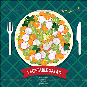 Table appointments with vegetable salad - vector clip art