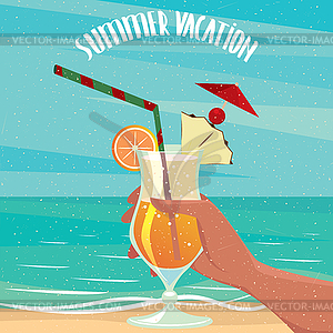 Exotic cocktail on background of sea - vector image
