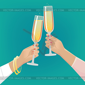 Girlfriends clink glasses of champagne - stock vector clipart