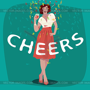 Attractive young girl in red skirt welcome - vector image