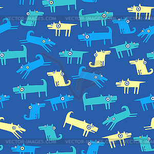 Dog pattern with blue background - vector image