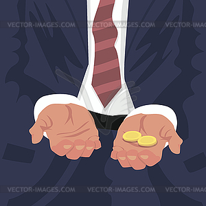 Fired employee outstretched hands for begging - vector image