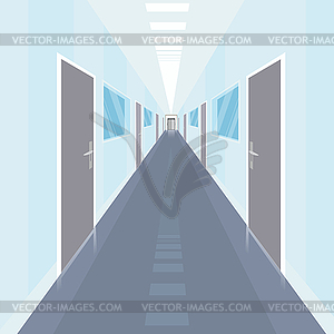 Interior of long and narrow corridor in office - vector clipart