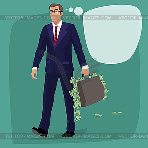 Man with briefcase full of cash money - vector clip art