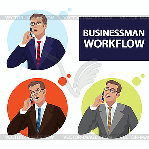 Round icons set with businessmen talking on phone - vector clipart