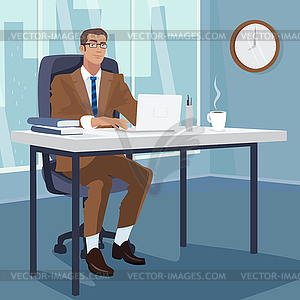 Business man sitting desk working Royalty Free Vector Image