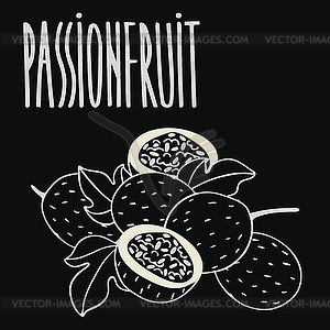 Chalkboard ripe passion fruit - vector clip art