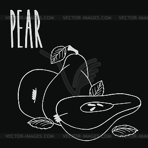 Chalkboard ripe pear fruit - white & black vector clipart