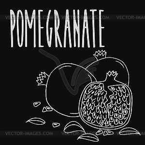 Chalkboard ripe pomegranate fruit - vector image