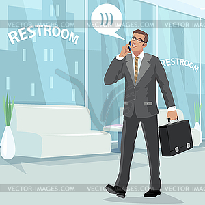 Happy businessman in restroom at work - vector clipart