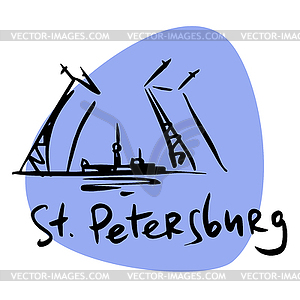 St. Petersburg Russia drawbridge Neva - vector image