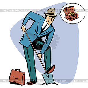 Businessman treasure hunter dreams money business - vector clipart