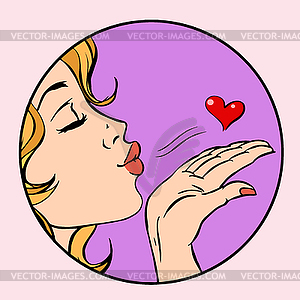 Воздушный поцелуй девушка сердце любовь - изображение в векторе
