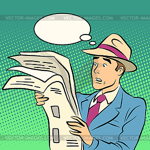 Awesome news man reading newspaper - vector clipart