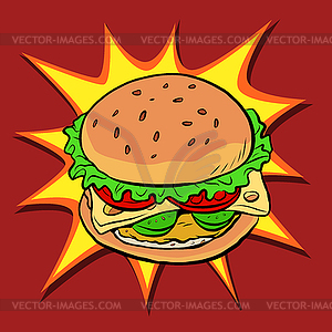 Burger fast food retro pop art - vector image