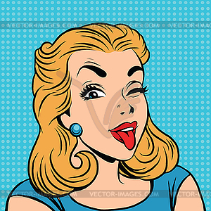 Emoji retro tongue girl emoticons - vector image
