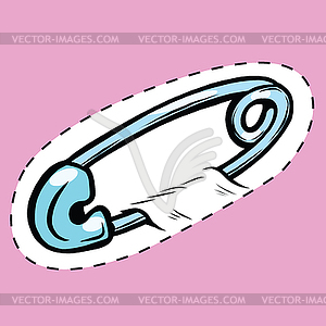 Pin barrette sewing in fabric. Sticker label - vector image