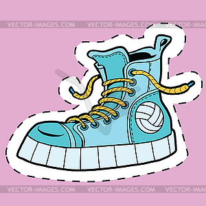 Sticker label sports rubber shoes - vector image