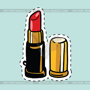 Red lipstick, sticker label - vector clip art