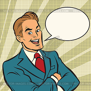 Successful retro businessman on comic strip - vector image