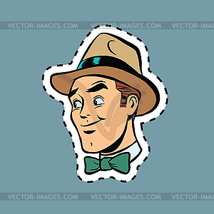 Hipster elegant man head sticker label - vector clip art