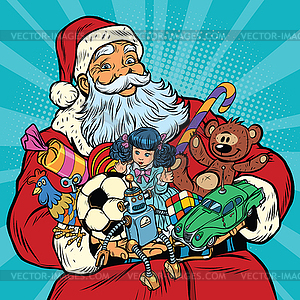 Santa Claus with gifts, rooster year - vector clipart