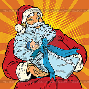 Santa Claus with newborn boy - vector image