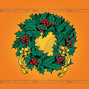 Christmas wreath of Holly with red berries - vector clipart