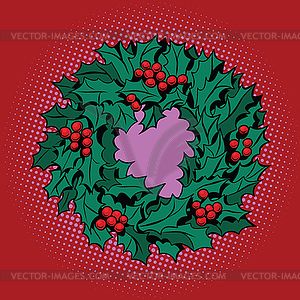 Christmas wreath of Holly with red berries - vector image