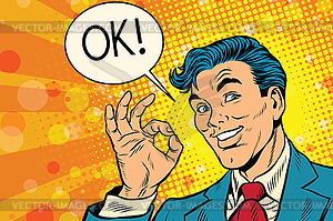 Positive okay businessman pop art - vector clipart