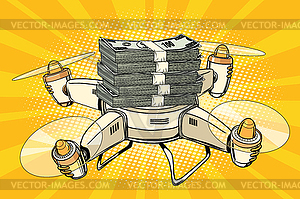 Drone copter with bundles of money - vector image