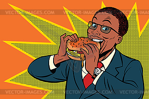 Pop art man eating Burger - vector clipart