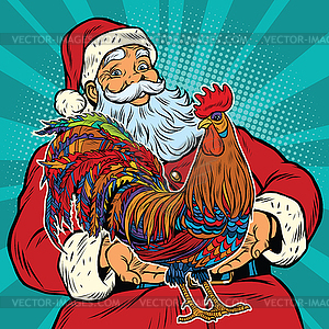 Santa Claus holds in his hands cock - vector image