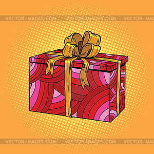 Red festive box, tied with gold ribbon - vector image